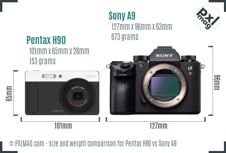 Pentax H90 vs Sony A9 size comparison