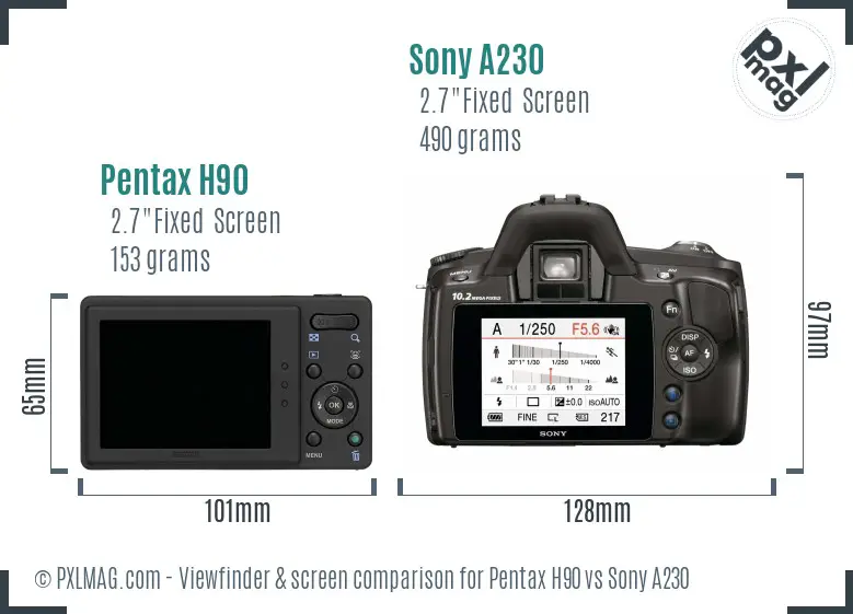 Pentax H90 vs Sony A230 Screen and Viewfinder comparison
