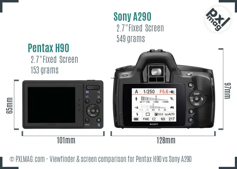 Pentax H90 vs Sony A290 Screen and Viewfinder comparison Pentax H90 vs Sony A290 Screen and Viewfinder comparison