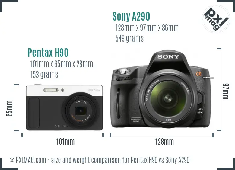 Pentax H90 vs Sony A290 size comparison Pentax H90 vs Sony A290 size comparison