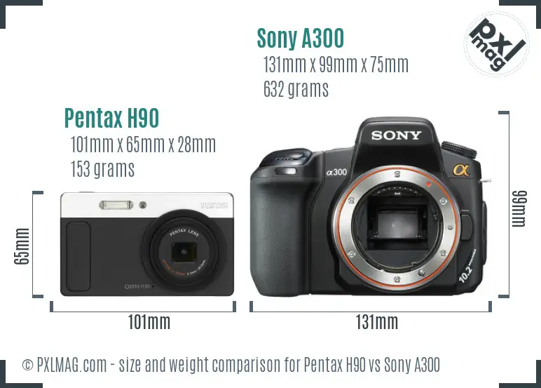 Pentax H90 vs Sony A300 size comparison Pentax H90 vs Sony A300 size comparison
