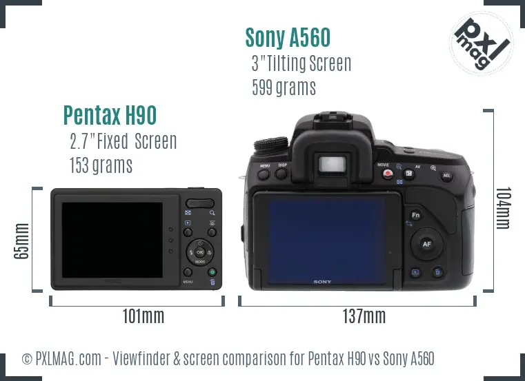 Pentax H90 vs Sony A560 Screen and Viewfinder comparison