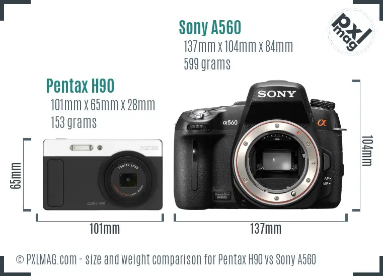 Pentax H90 vs Sony A560 size comparison Pentax H90 vs Sony A560 size comparison