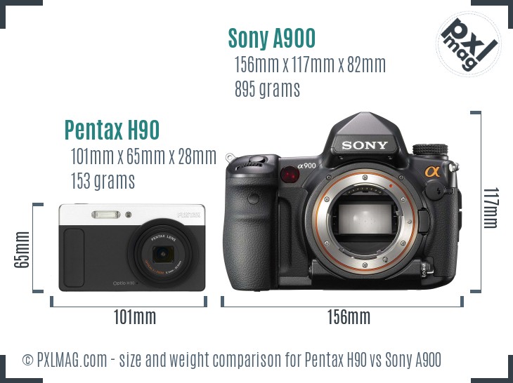 Pentax H90 vs Sony A900 size comparison Pentax H90 vs Sony A900 size comparison