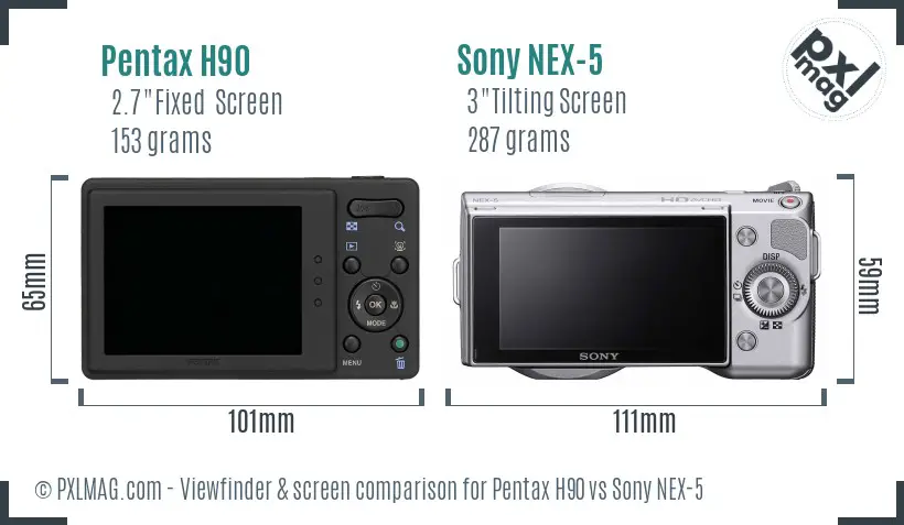 Pentax H90 vs Sony NEX-5 Screen and Viewfinder comparison