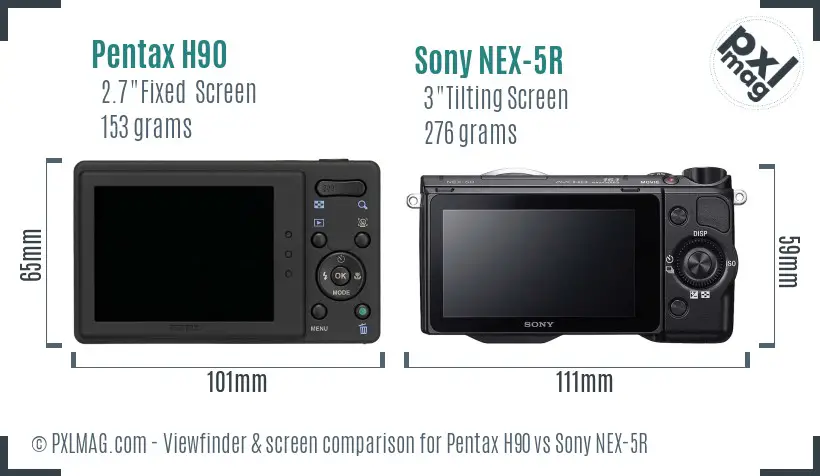 Pentax H90 vs Sony NEX-5R Screen and Viewfinder comparison