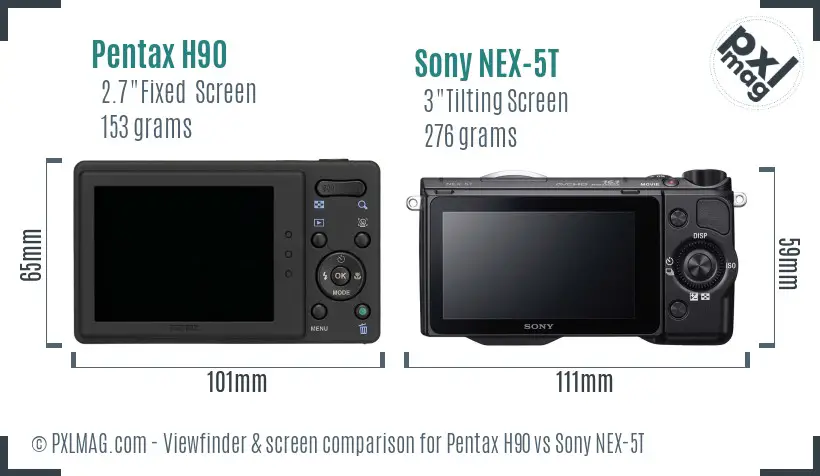 Pentax H90 vs Sony NEX-5T Screen and Viewfinder comparison