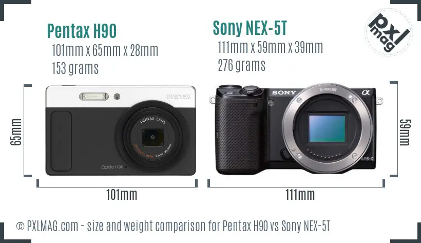 Pentax H90 vs Sony NEX-5T size comparison