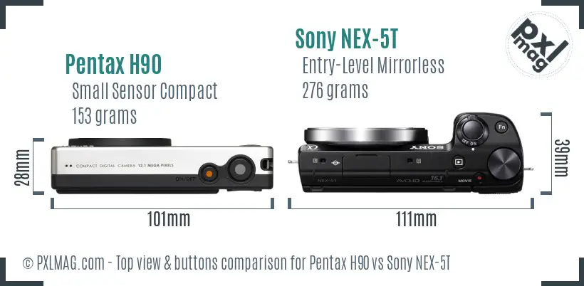 Pentax H90 vs Sony NEX-5T top view buttons comparison