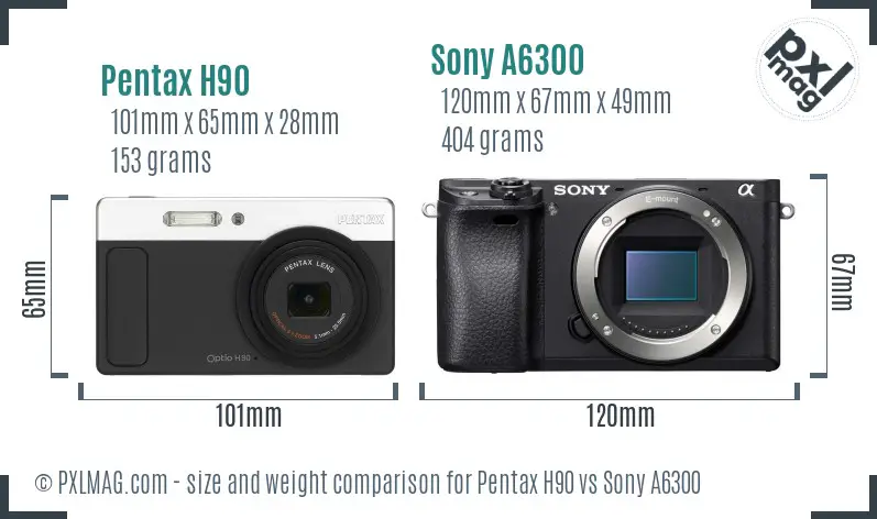 Pentax H90 vs Sony A6300 size comparison