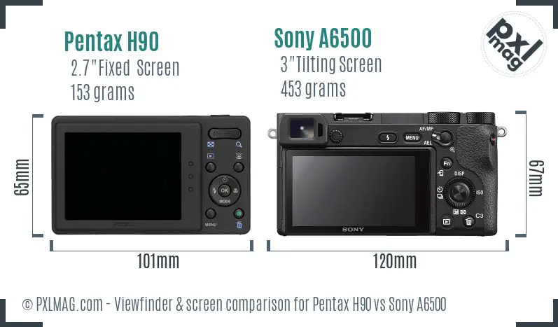 Pentax H90 vs Sony A6500 Screen and Viewfinder comparison