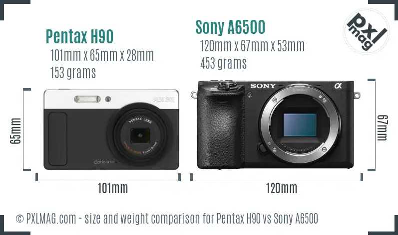 Pentax H90 vs Sony A6500 size comparison Pentax H90 vs Sony A6500 size comparison