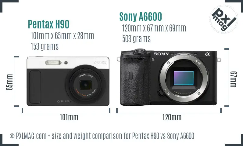 Pentax H90 vs Sony A6600 size comparison