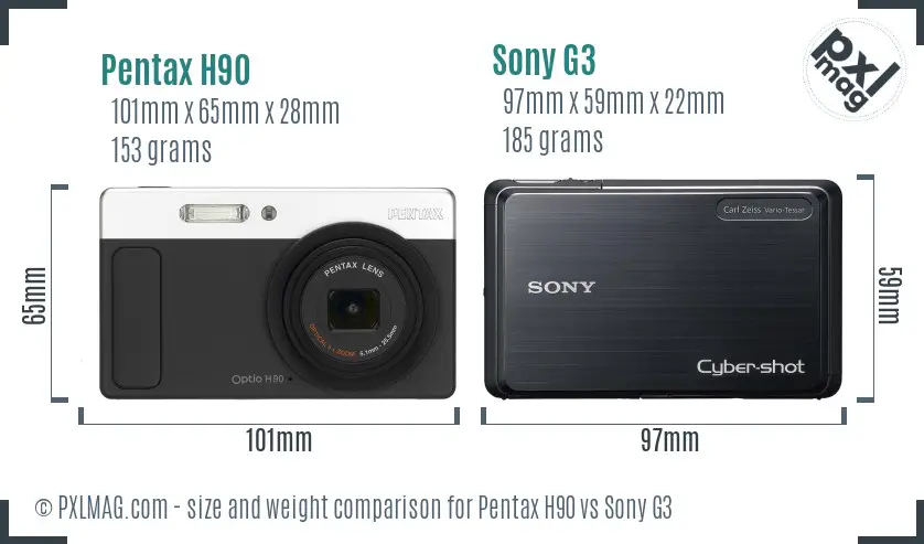 Pentax H90 vs Sony G3 size comparison