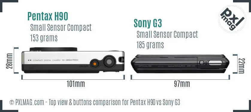 Pentax H90 vs Sony G3 top view buttons comparison