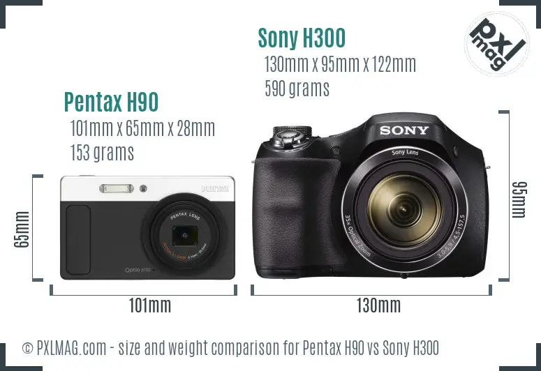 Pentax H90 vs Sony H300 size comparison