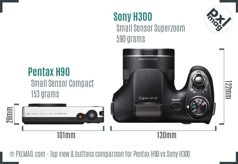 Pentax H90 vs Sony H300 top view buttons comparison