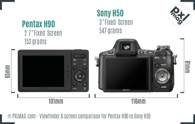 Pentax H90 vs Sony H50 Screen and Viewfinder comparison