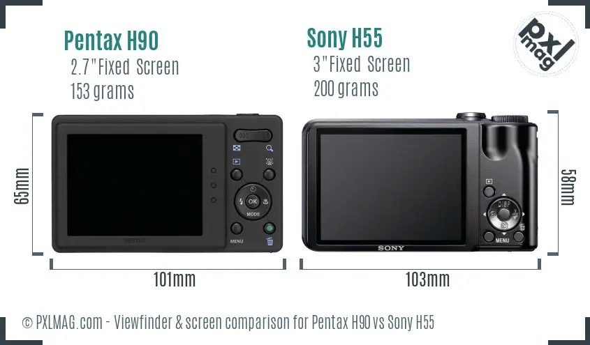 Pentax H90 vs Sony H55 Screen and Viewfinder comparison