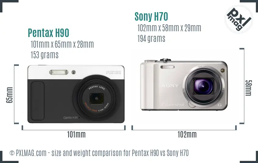 Pentax H90 vs Sony H70 size comparison Pentax H90 vs Sony H70 size comparison