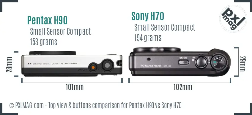 Pentax H90 vs Sony H70 top view buttons comparison Pentax H90 vs Sony H70 top view buttons comparison