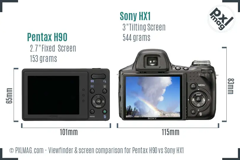 Pentax H90 vs Sony HX1 Screen and Viewfinder comparison