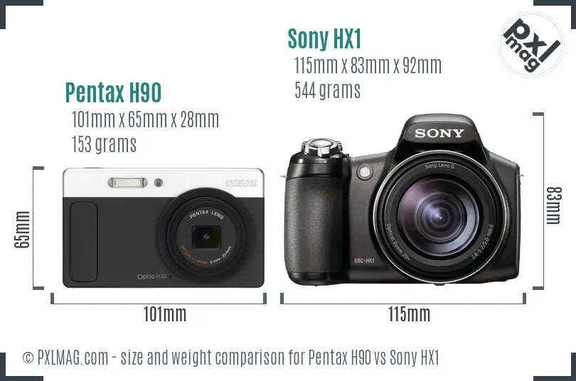 Pentax H90 vs Sony HX1 size comparison