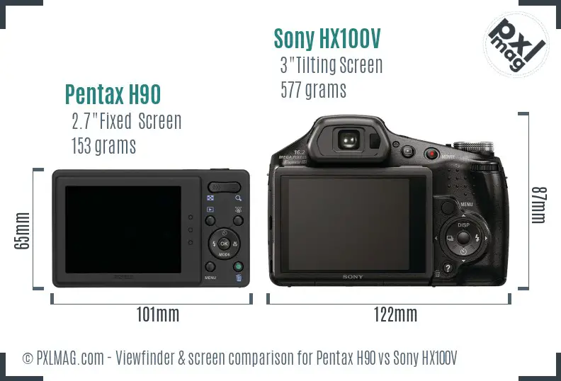 Pentax H90 vs Sony HX100V Screen and Viewfinder comparison