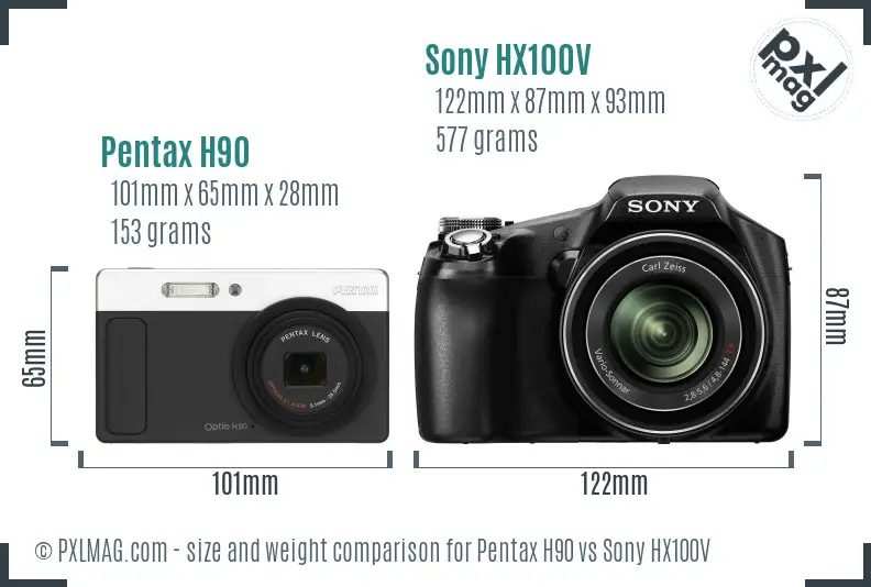 Pentax H90 vs Sony HX100V size comparison