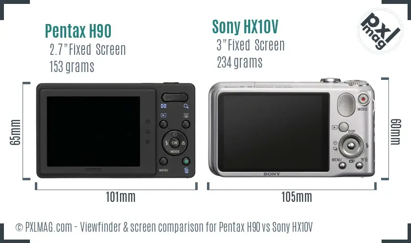 Pentax H90 vs Sony HX10V Screen and Viewfinder comparison