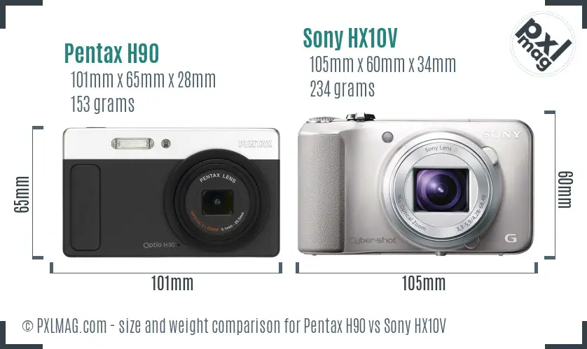 Pentax H90 vs Sony HX10V size comparison