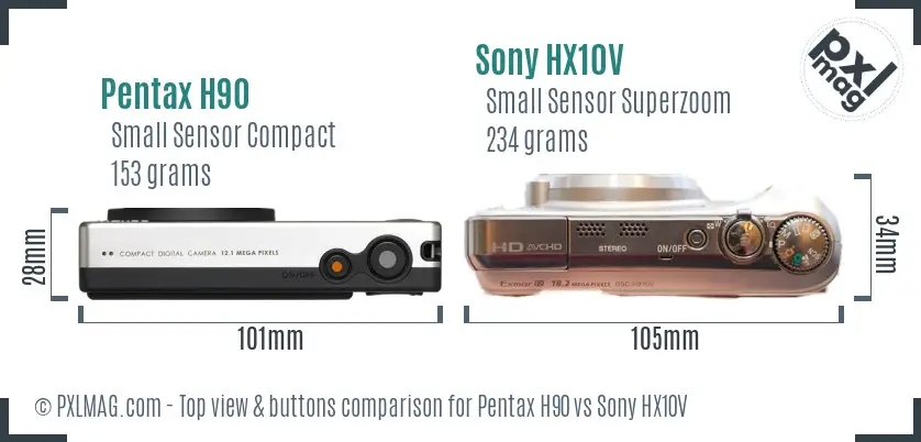 Pentax H90 vs Sony HX10V top view buttons comparison
