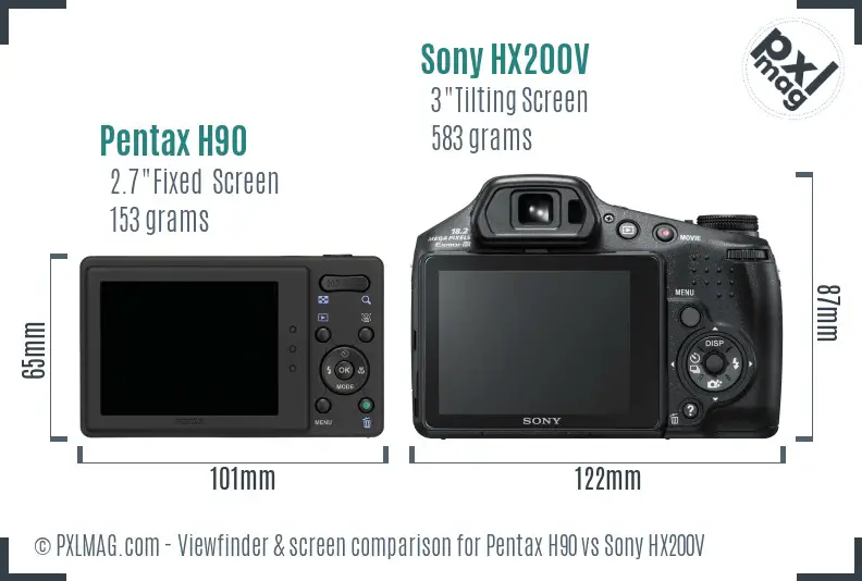 Pentax H90 vs Sony HX200V Screen and Viewfinder comparison