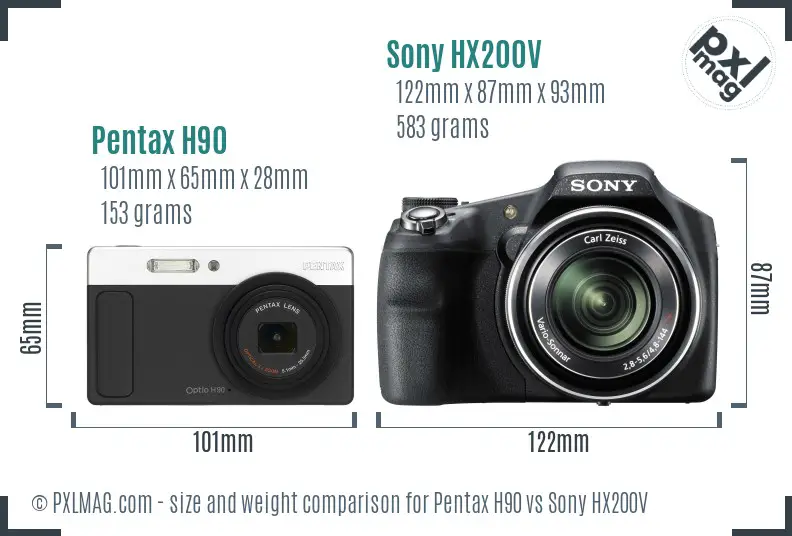 Pentax H90 vs Sony HX200V size comparison