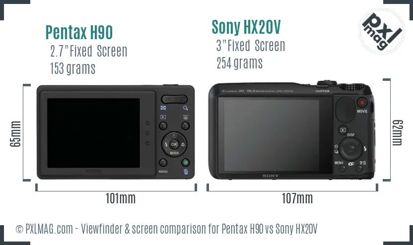 Pentax H90 vs Sony HX20V Screen and Viewfinder comparison