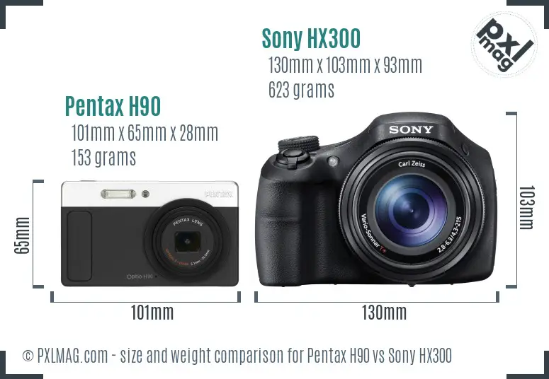 Pentax H90 vs Sony HX300 size comparison