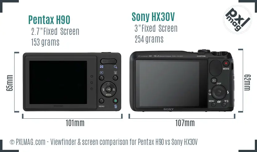 Pentax H90 vs Sony HX30V Screen and Viewfinder comparison