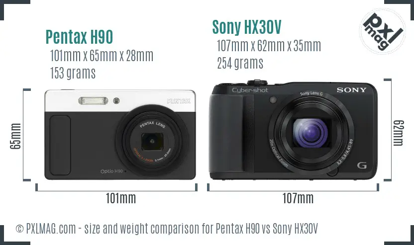 Pentax H90 vs Sony HX30V size comparison