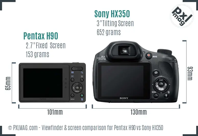 Pentax H90 vs Sony HX350 Screen and Viewfinder comparison