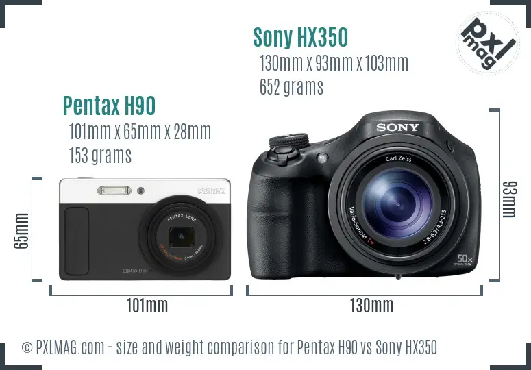Pentax H90 vs Sony HX350 size comparison