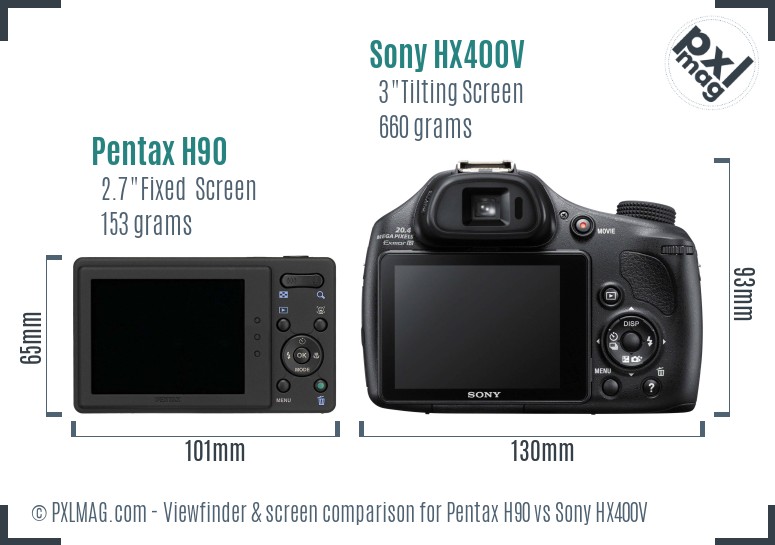 Pentax H90 vs Sony HX400V Screen and Viewfinder comparison
