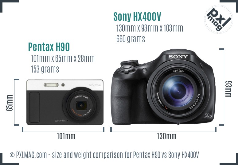 Pentax H90 vs Sony HX400V size comparison