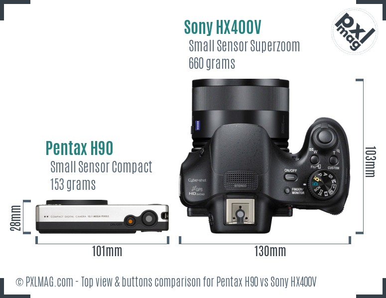 Pentax H90 vs Sony HX400V top view buttons comparison