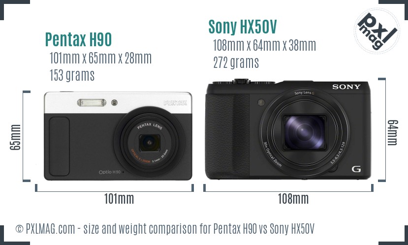 Pentax H90 vs Sony HX50V size comparison Pentax H90 vs Sony HX50V size comparison