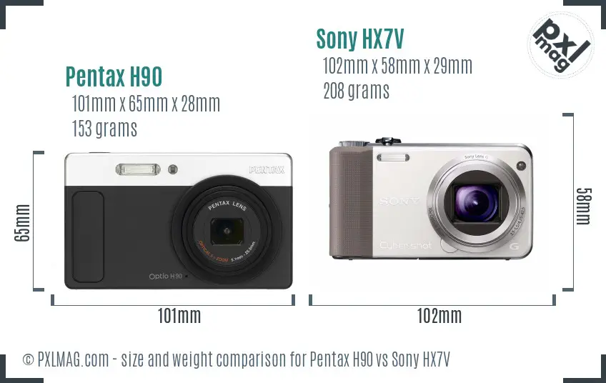 Pentax H90 vs Sony HX7V size comparison Pentax H90 vs Sony HX7V size comparison