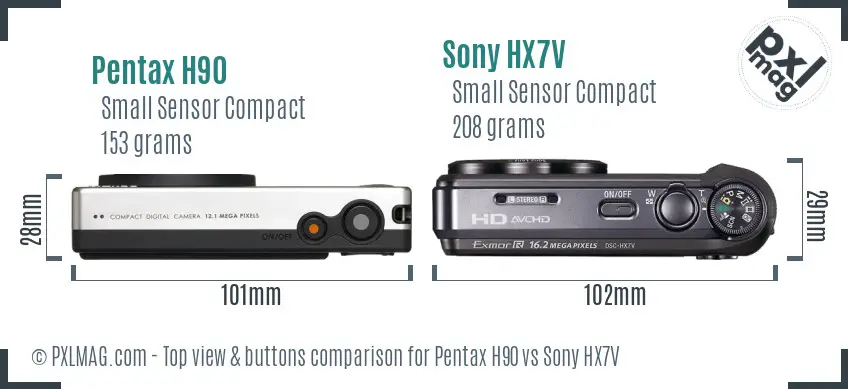 Pentax H90 vs Sony HX7V top view buttons comparison Pentax H90 vs Sony HX7V top view buttons comparison