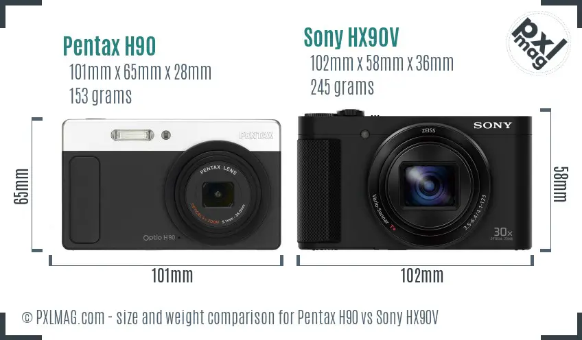 Pentax H90 vs Sony HX90V size comparison Pentax H90 vs Sony HX90V size comparison