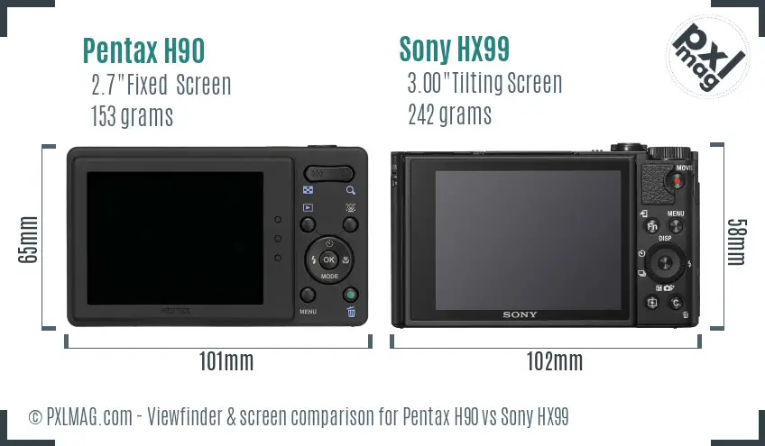 Pentax H90 vs Sony HX99 Screen and Viewfinder comparison Pentax H90 vs Sony HX99 Screen and Viewfinder comparison