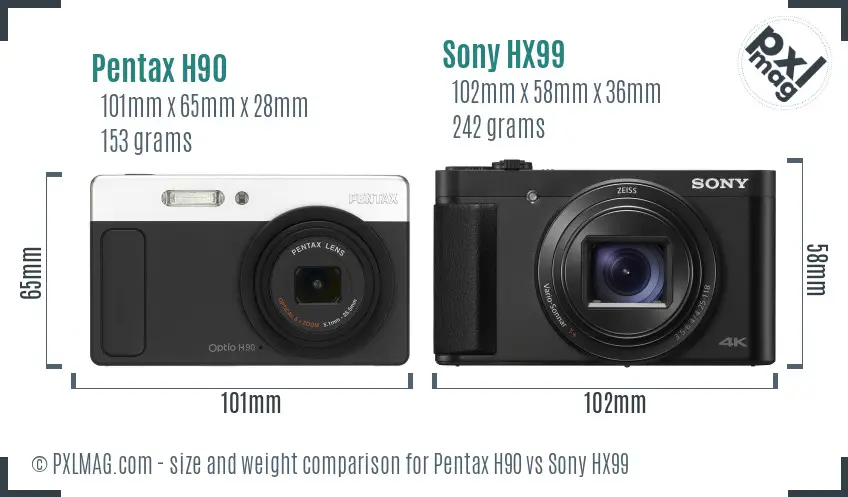 Pentax H90 vs Sony HX99 size comparison Pentax H90 vs Sony HX99 size comparison