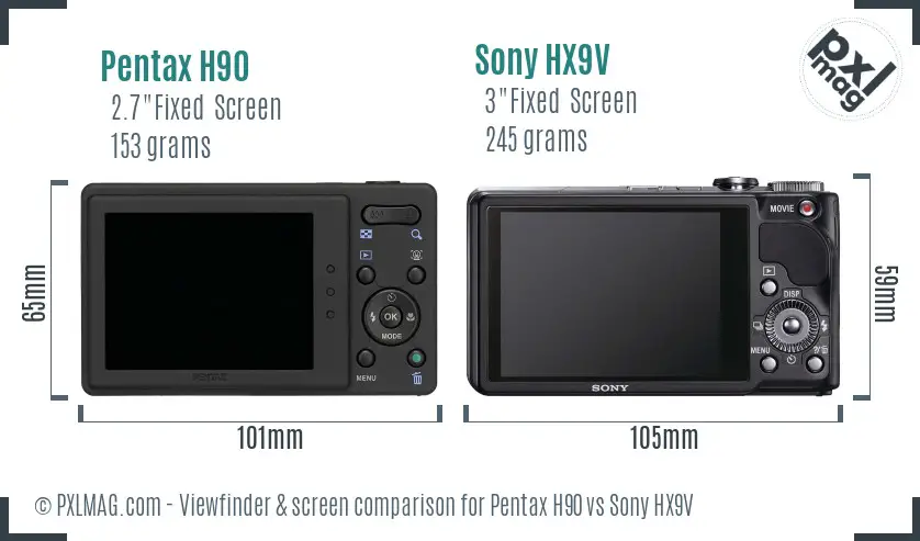 Pentax H90 vs Sony HX9V Screen and Viewfinder comparison